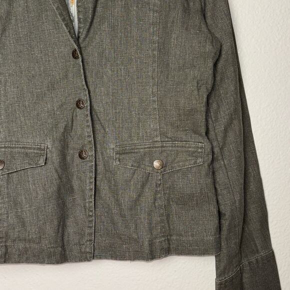 Maestro Green Linen Cotton Jacket Women's Size Medium Ruffled Y2K Boho - Picture 10 of 16